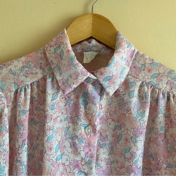 Vintage London Look Pastel Floral Blouse Size Small Coquette Soft Girl 80s Fairy - Picture 4 of 13